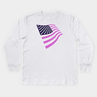 USA Pink and Purple Stylized American Flag July 4th Patriotic Kids Long Sleeve T-Shirt